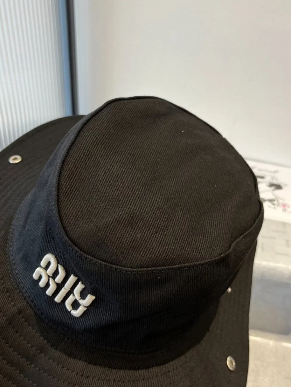 Miu‑Miu Black Wide‑Brim Bucket Sun Hat